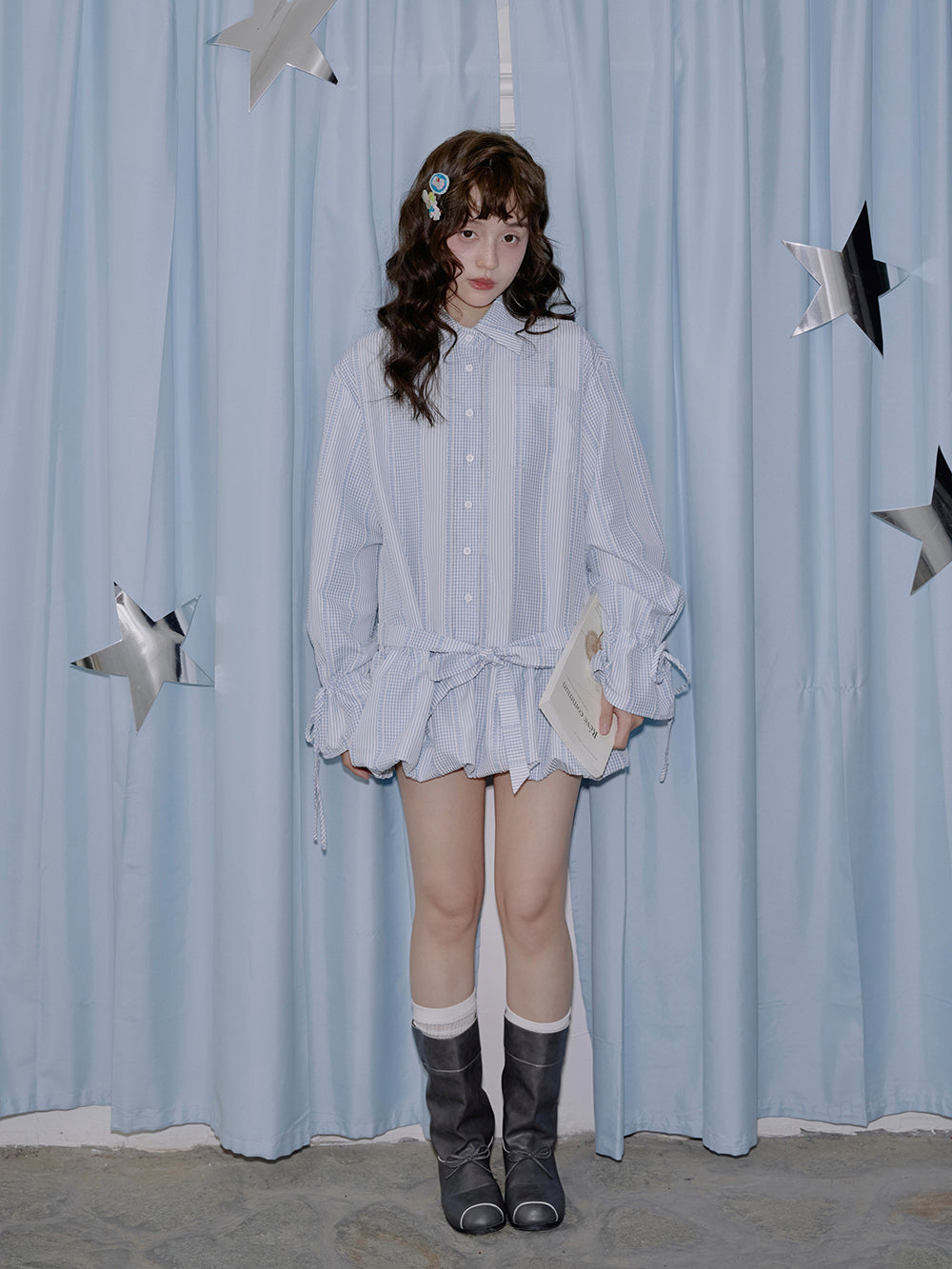 MUKTANK×LOUMUTAKU Shirt with Drawstrings at Hem and Cuffs