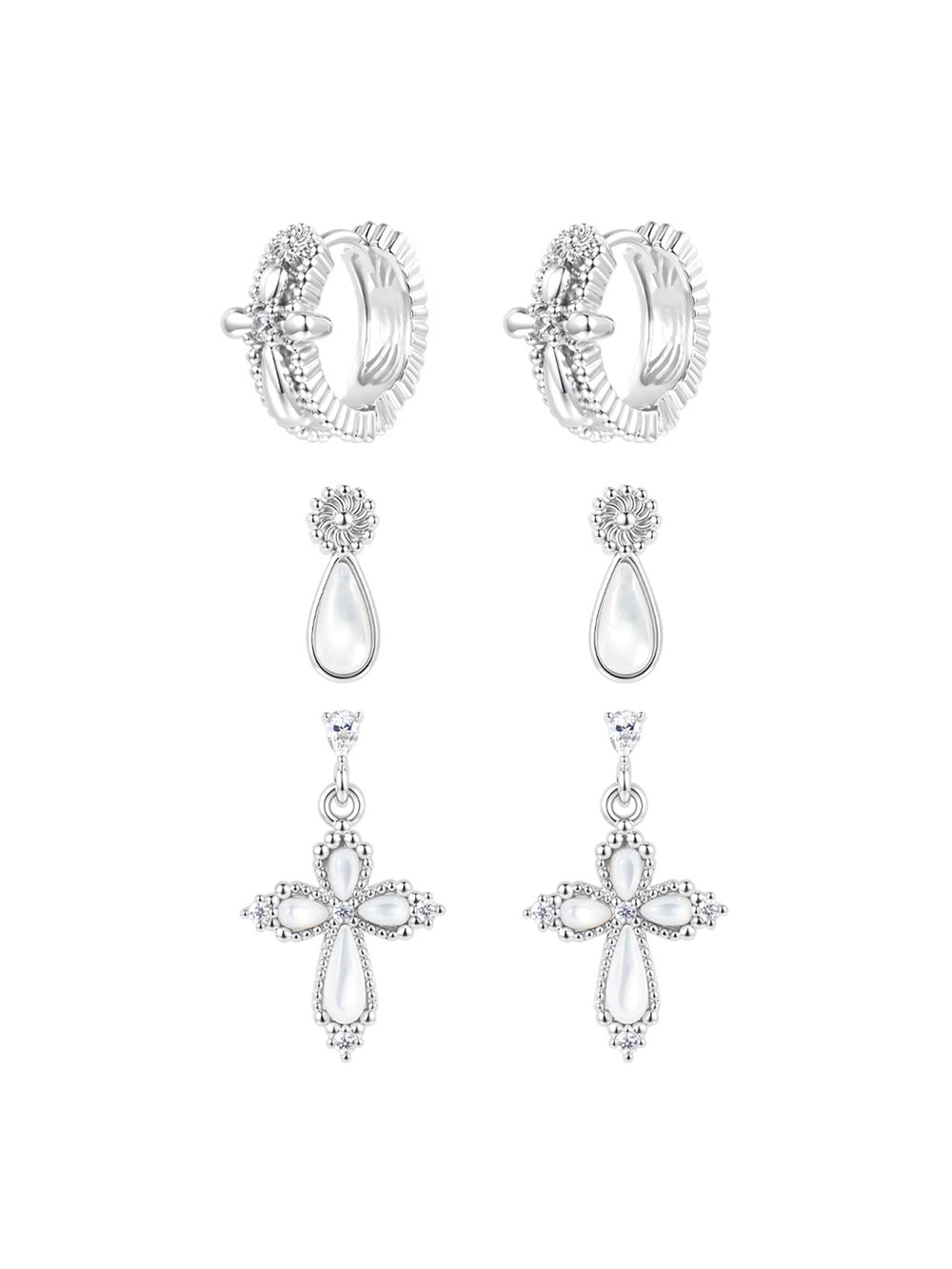 MUKTANK×SUN HUNTER Mother-of-Pearl Petal Cross Earring Set