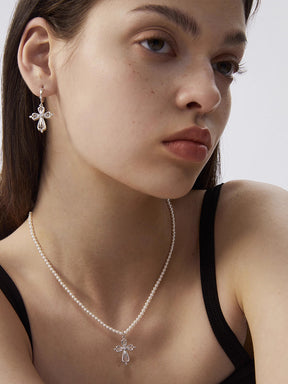 MUKTANK×SUN HUNTER Small lace cross pearl chain
