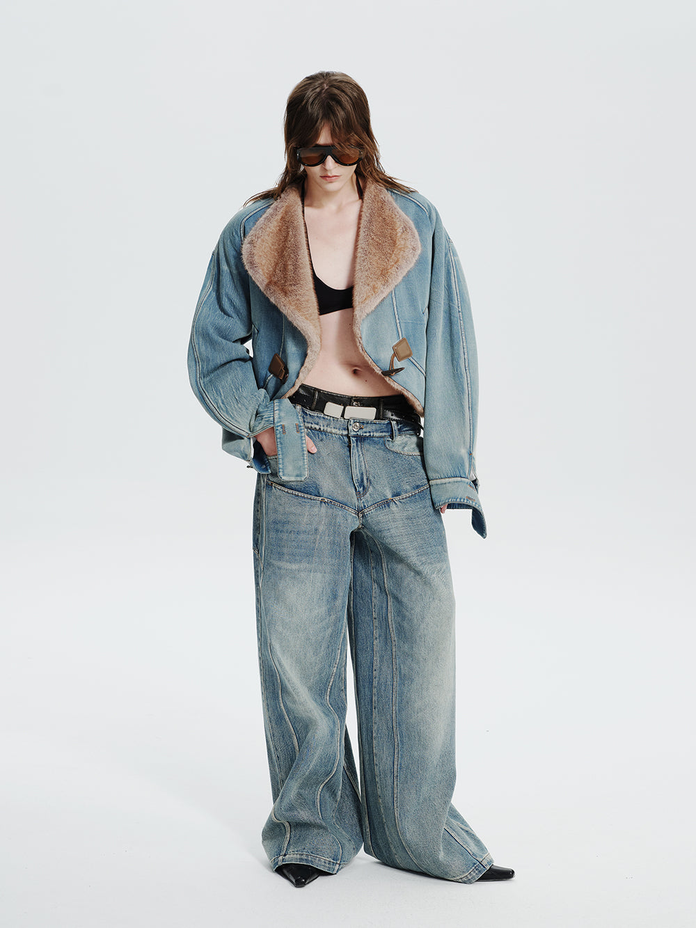 MUKTANK×MODULER Faux Mink Fur Collar Quilted Pumpkin-Shaped Coat