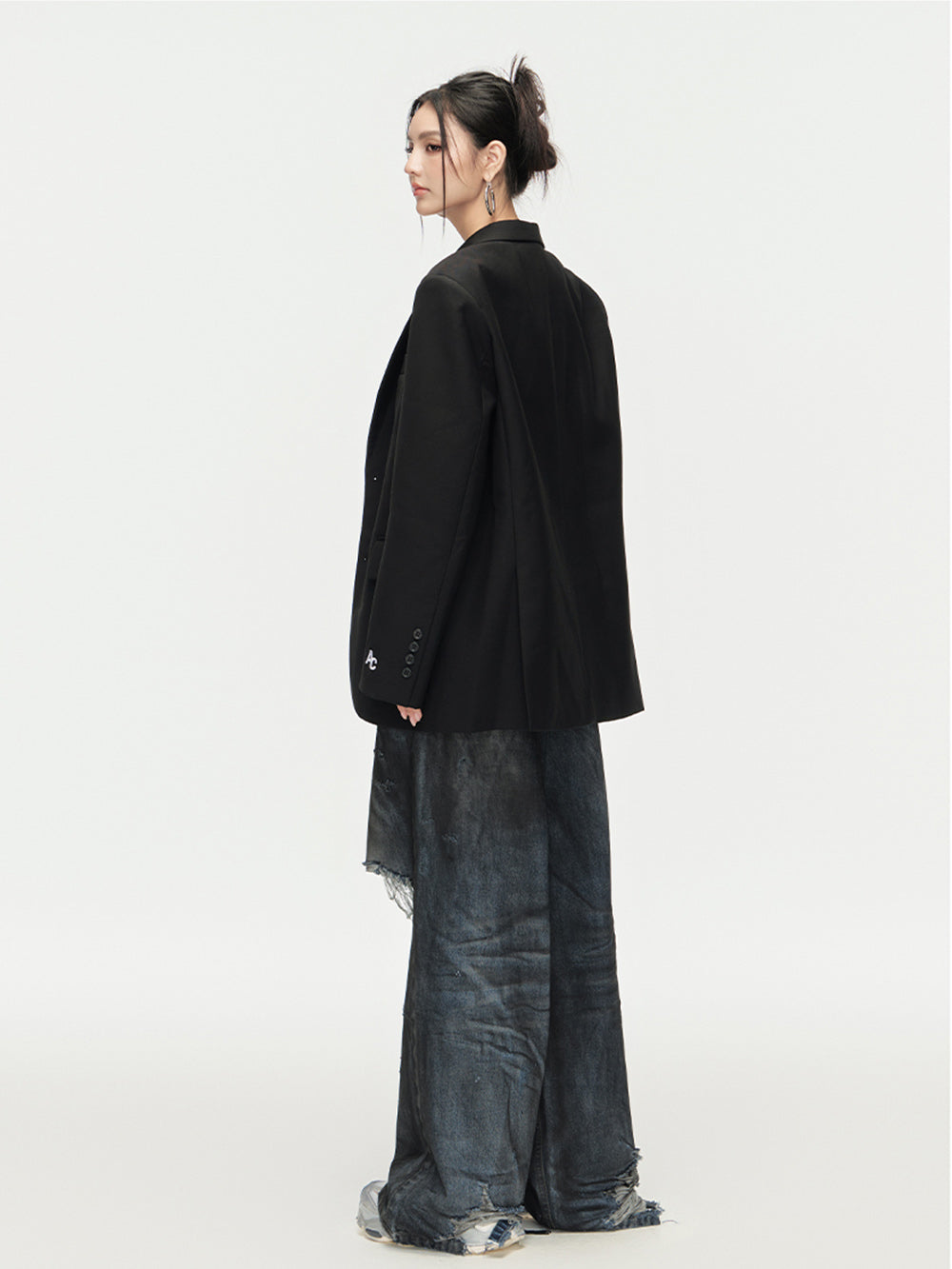 MUKTANK × ARDENCODE Neutral Washed Ripped Loose Wide-leg Jeans Pant