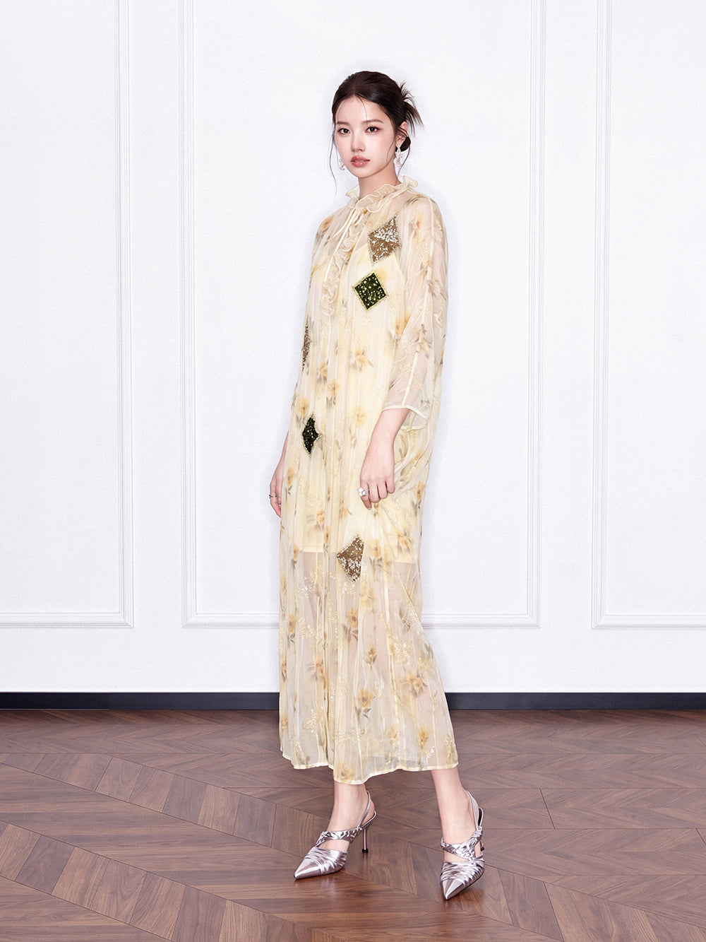 MUKZIN×Capsule Collection Chinese-Style Loose Floral Dress with Hami Hand Embroidery