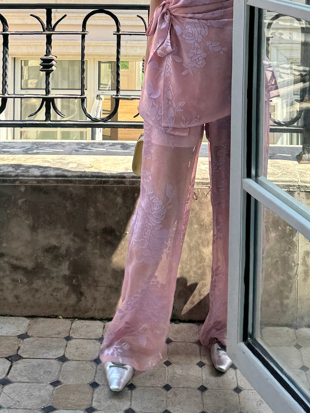 MUKZIN×Capsule Collection New Chinese-style embroidered loose and lightweight pink pants