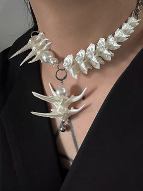 MUKTANK×DARK DREAM 3D printed spiky pendant with bead collision, necklace designed with spinal column arrangement, a set of necklace in two styles (Style A and Style B) for layered wearing (the pendant can be detached and used as earrings).