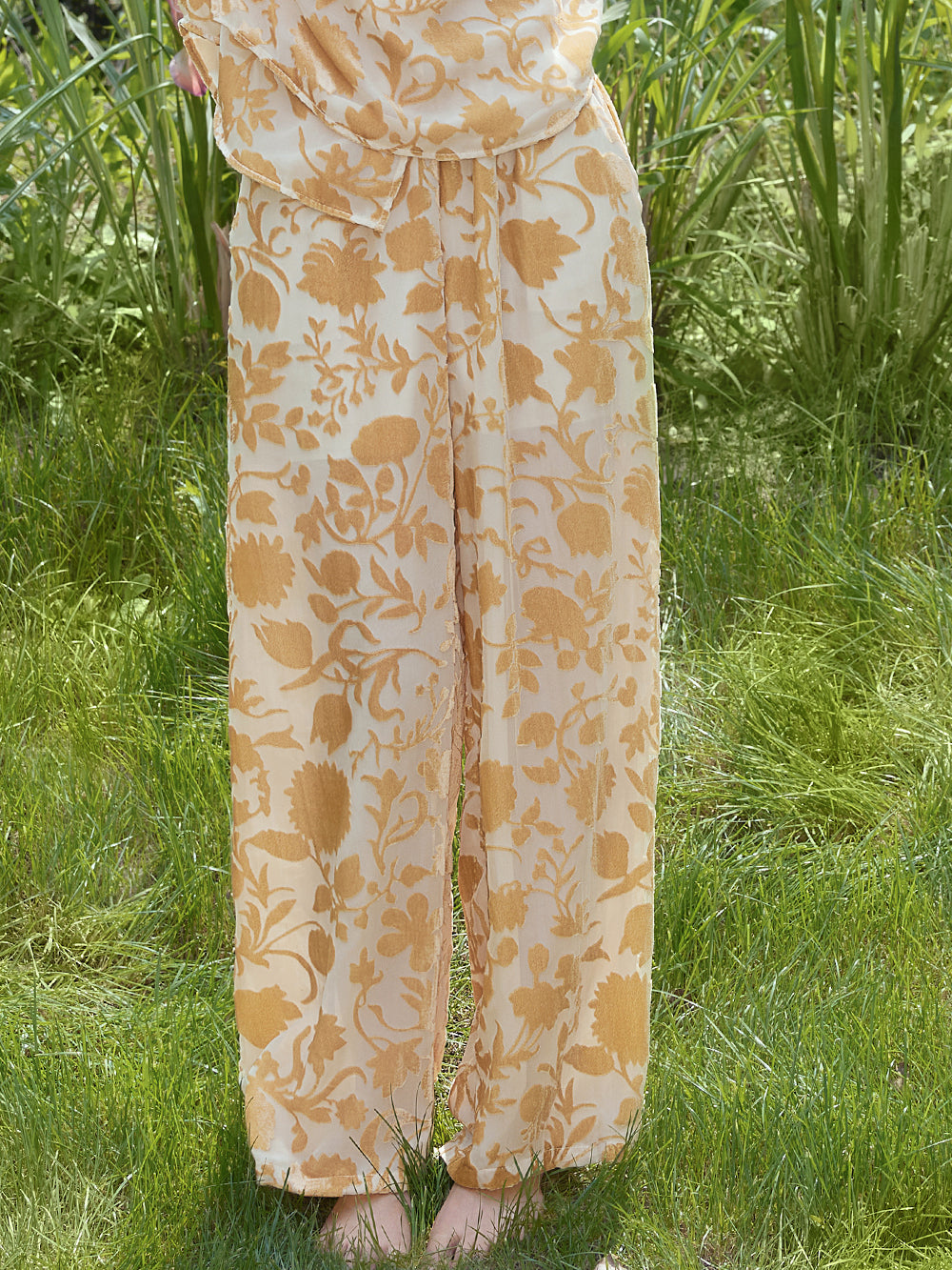 MUKZINxCapsule Collection New Chinese‑Style Oblique Placket Printed Long‑Sleeve Orange Trousers