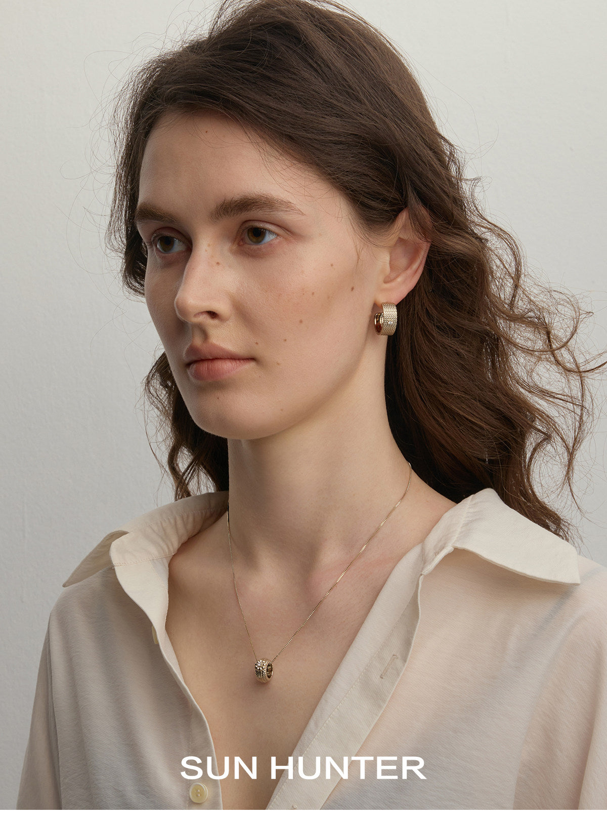 MUKTANK×SUN HUNTER Garden Beaded Single Diamond Earrings (Light Titanium Gold)