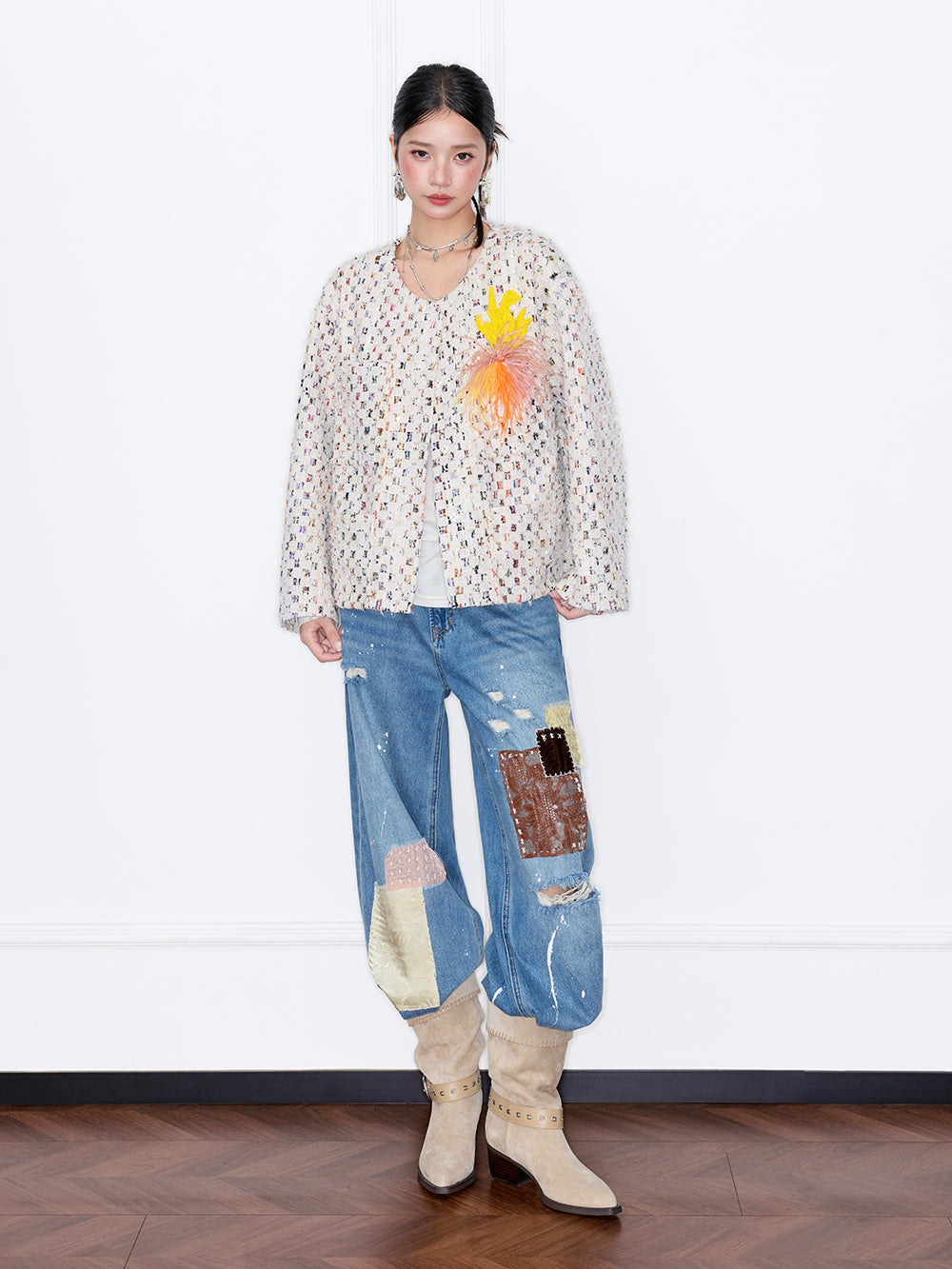 MUKZIN“Capsule Collection”Loose-Fit Tweed Boucle Jacket