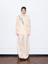 MUKZIN¡°Night Ballad of Chang'an¡±Beige Jacquard Wide-Leg Pants | Oriental Satin Balloon Trousers with Elastic Waist