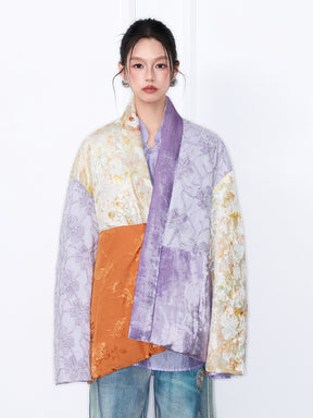 MUKZIN¡°Capsule Collection¡±Patchwork Oriental Puffer Jacket | Floral Embroidered Velvet & Jacquard Mixed Media Wrap Coat