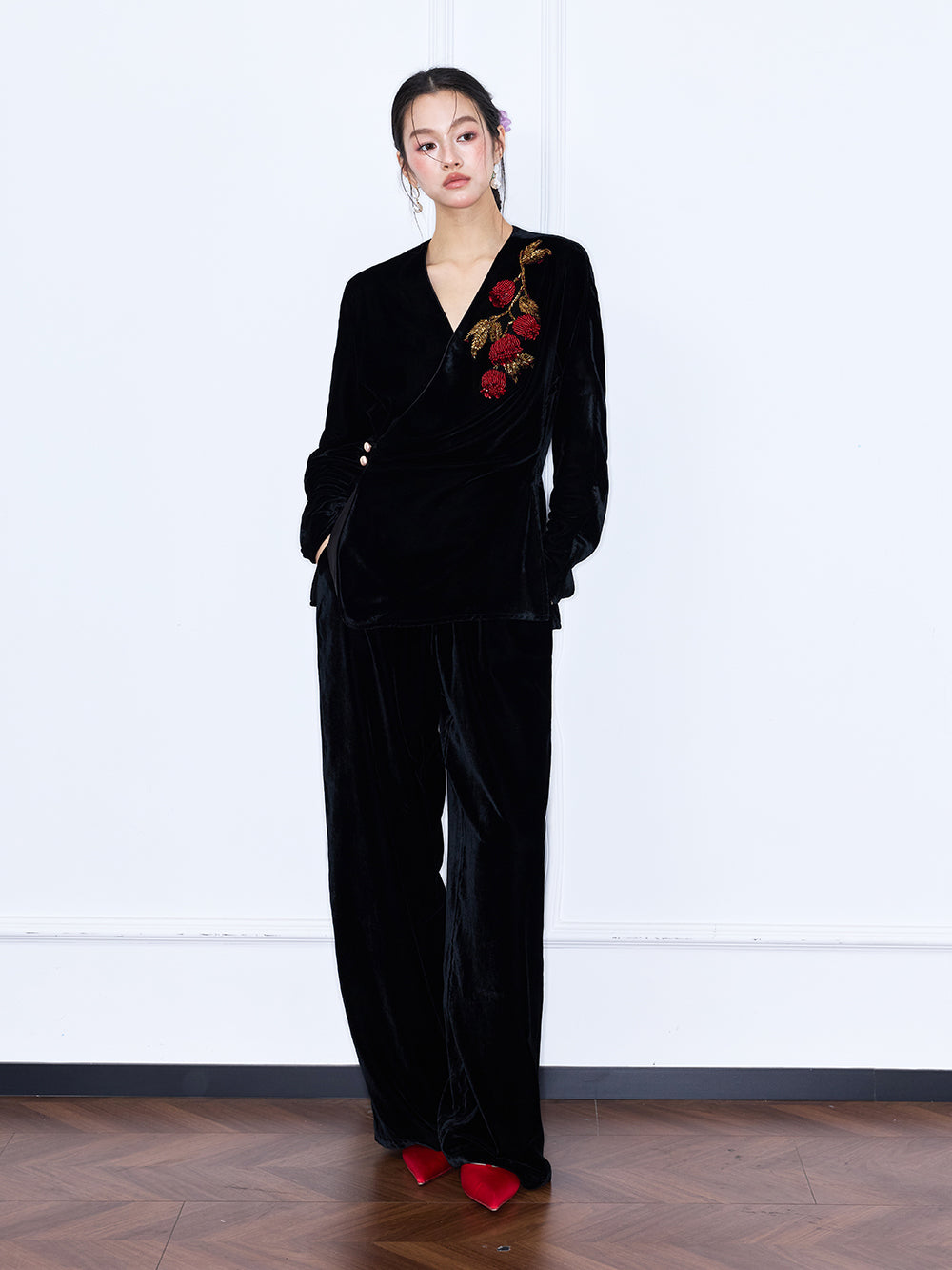 MUKZIN“Capsule Collection”Velvet Elastic Waist Wide Leg Pants