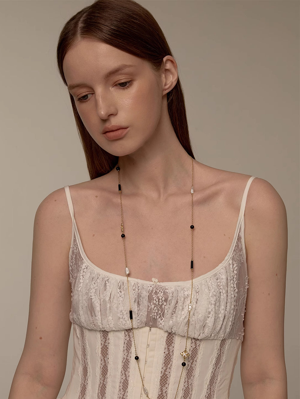 MUKTANK×SUN HUNTER Long Chain with Iris Design, Agate and Pearls