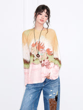 MUKZIN“Realm of Ethereal Mist”Gradient Cartoon Pony Printed Loose Long - Sleeve Top