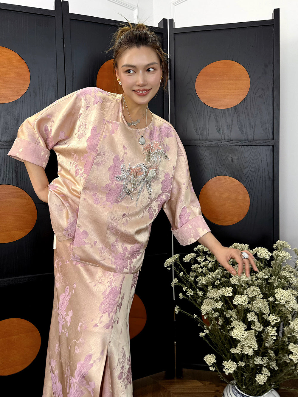 MUKZIN“Capsule Collection”Pink Chinese-style printed cardigan
