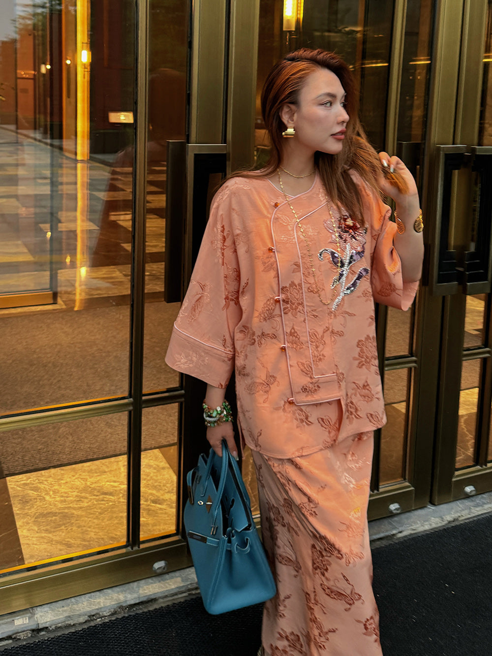 MUKZIN“Capsule Collection”Jacquard Embroidered Three - Quarter Sleeve Loose Chinese - style Shirt with Retro Chinese Buttons