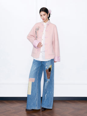 MUKZIN¡°Capsule Collection¡±Chinese Style Tang Suit Jacket, Embroidered Frog Button Wool Blend Coat for Women