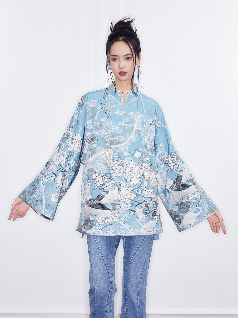 MUKZIN SpringPrelude Blue Cahe Loose Stand-up Collar Retro Chinese-style Cloak