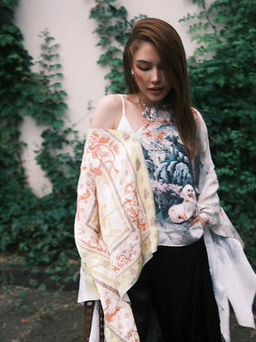 MUKZIN“Capsule Collection”Chinese - Style Artistic Printed Loose - Fit V - Neck Top