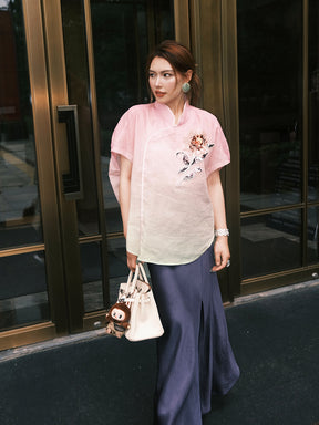 MUKZIN“Capsule Collection”Gradient Pink Sequin Embroidered Modified Qipao Top