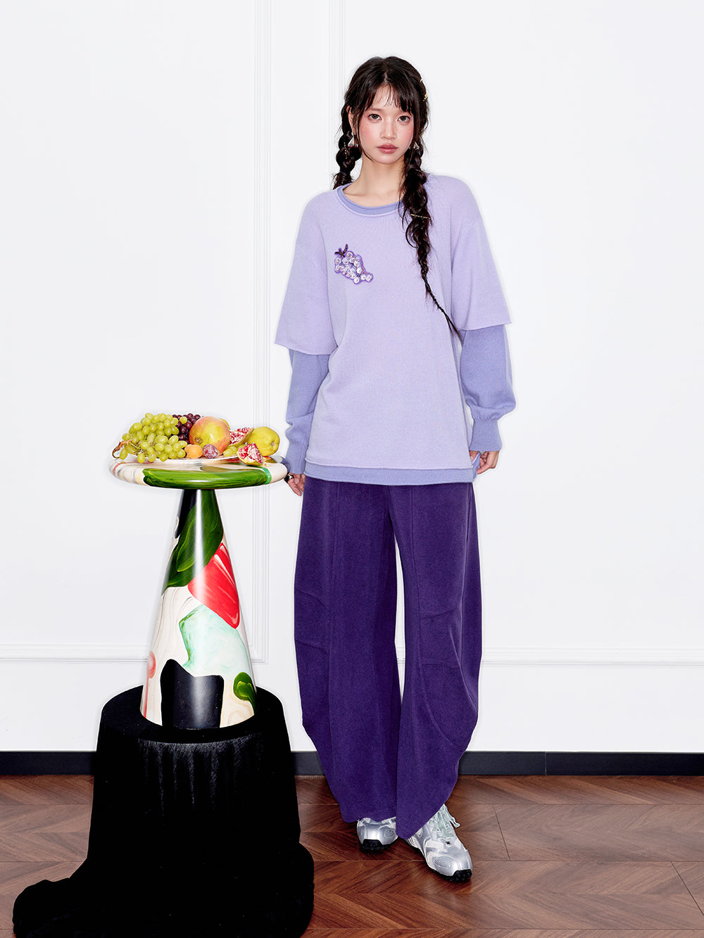 MUKZIN“Capsule Collection”Ribbed Fabric Slouchy Wide-Leg Pants