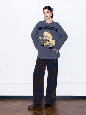 MUKZIN“Capsule Collection”Black and Gold Jacquard Curved Wide Leg Pants