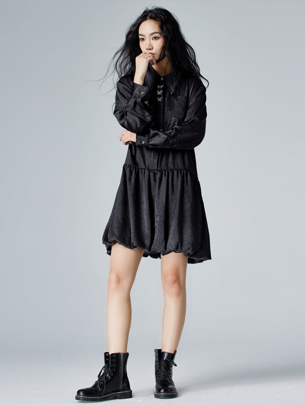 MUKTANK × CUUDICLAB Satin Shirt Dress