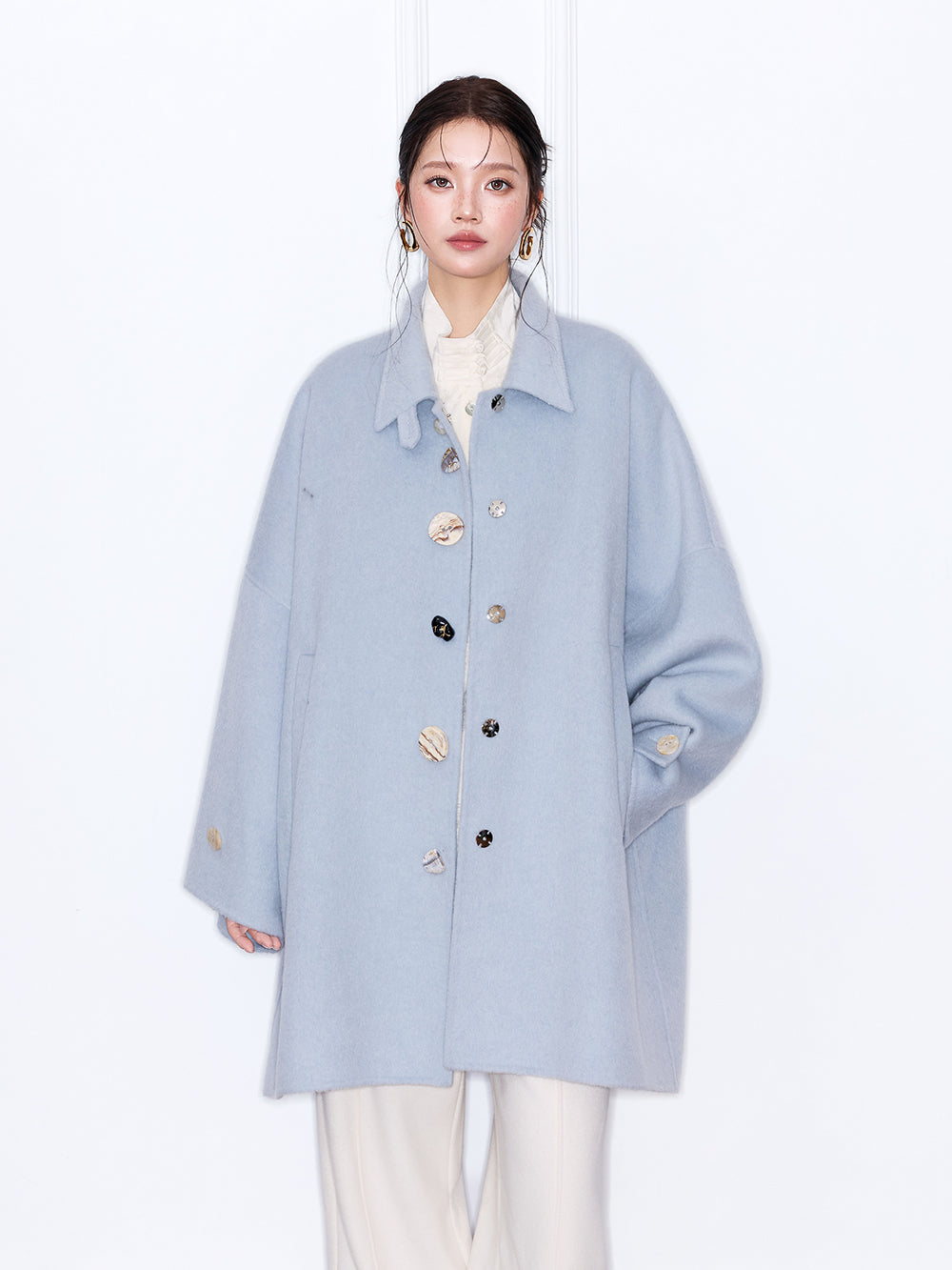 MUKZIN“The Sequence of Deer's Call”Oversized Light Blue Wool Blend Coat