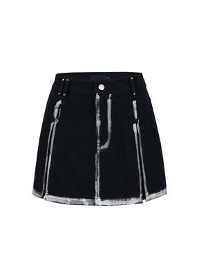 MUKTANK×WESAME Silver Pressed Mini A-Line Denim Skirt