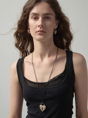 MUKTANK×SUN HUNTER Adjustable Slider Vintage Embossed Heart Necklace