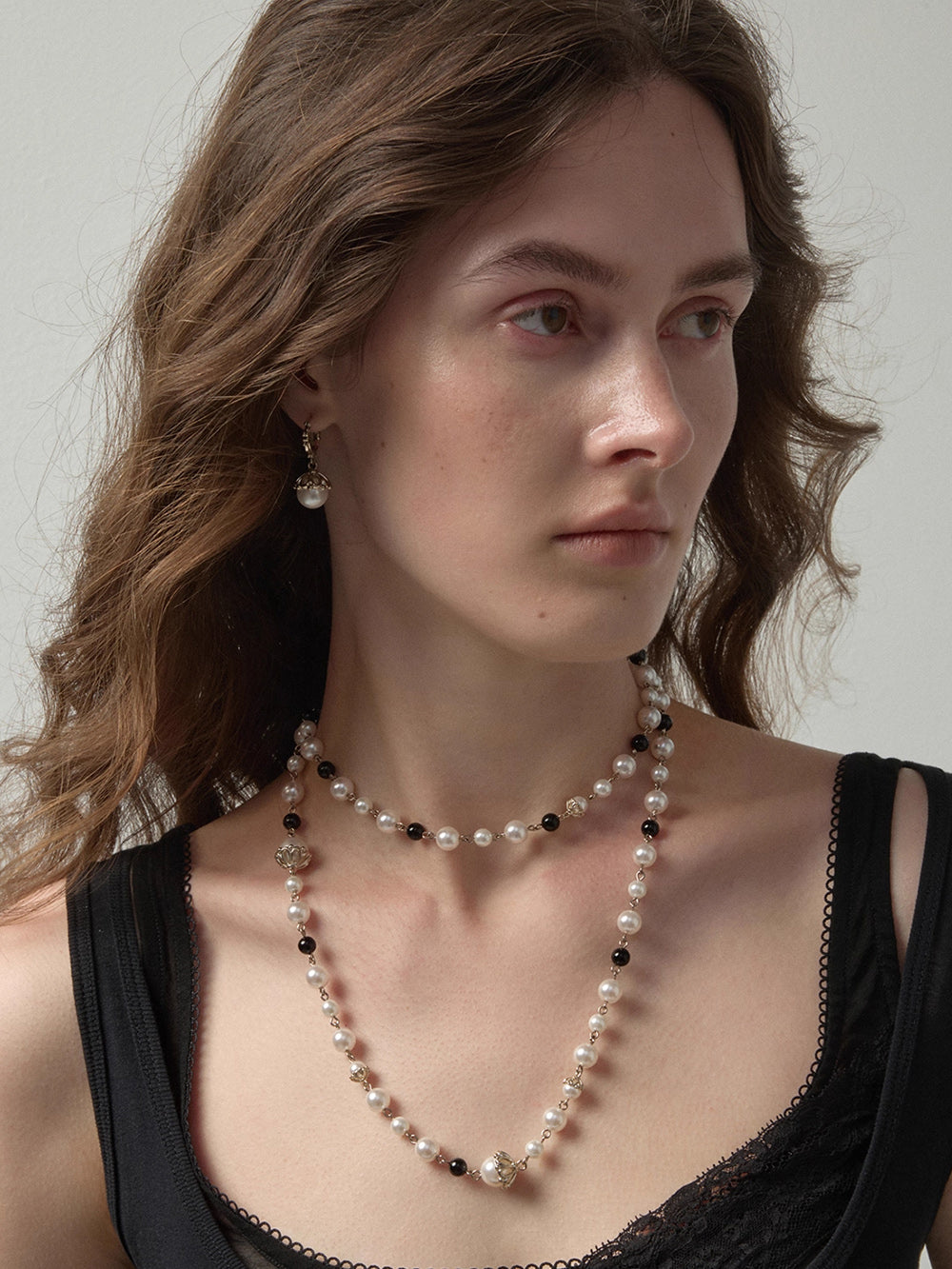 MUKTANK×SUN HUNTER Black and White Faux Pearl Versatile Wear Necklace