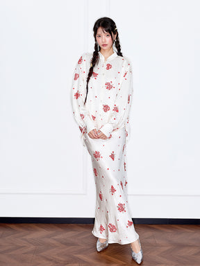 MUKZIN“Capsule Collection”Exquisite Red Floral Retro-style Stand-up Collar Off-white Shirt