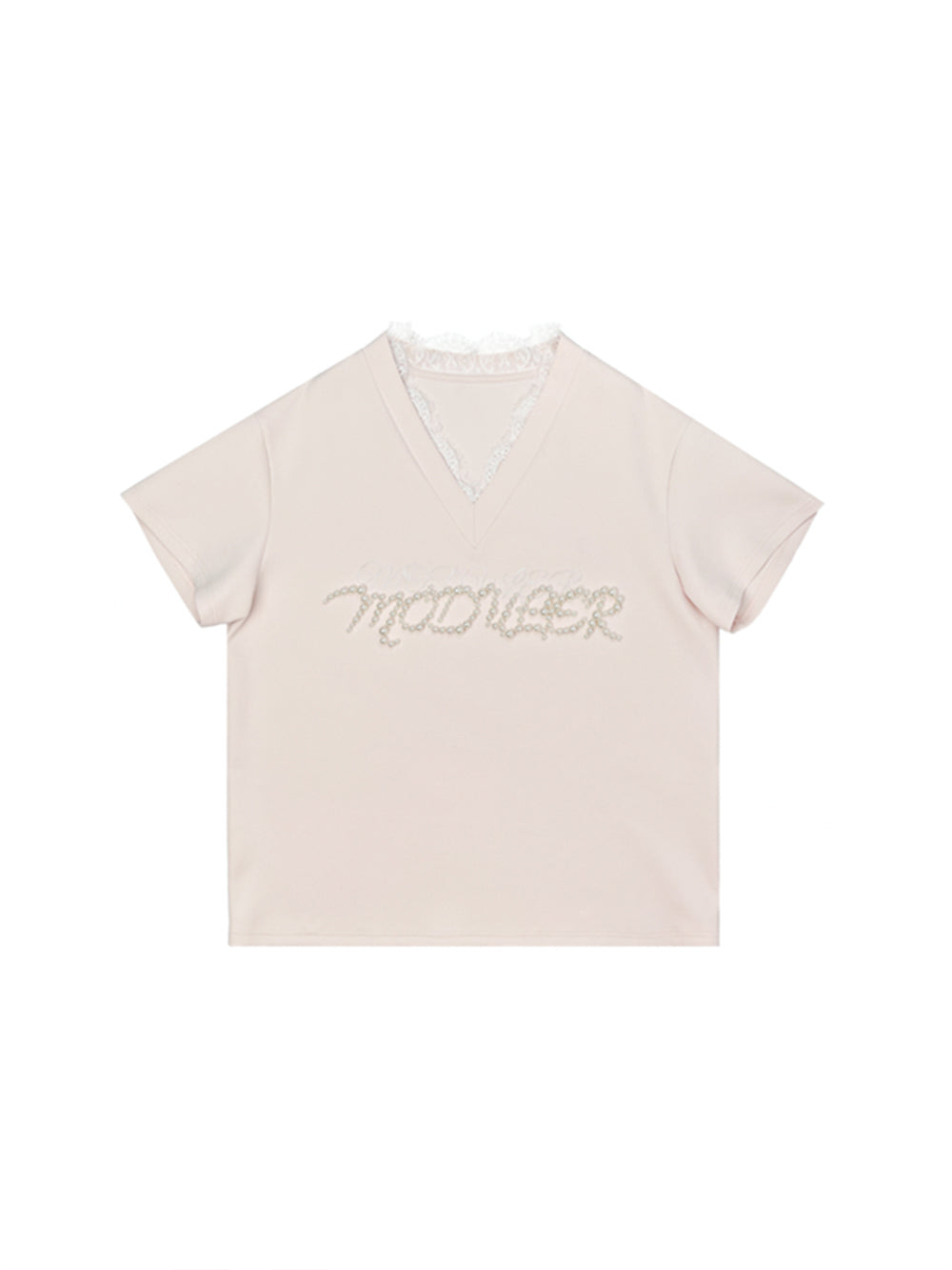 MUKTANK×MODULER Heavy-Detailed T-Shirt with Lace Paneling and Pearl Embroidery