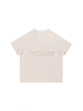 MUKTANK×MODULER Heavy-Detailed T-Shirt with Lace Paneling and Pearl Embroidery