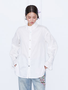 MUKZIN¡°Capsule Collection¡±Minimalist Stand Collar White Button Down Shirt