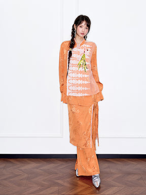 MUKZIN“Capsule Collection”Caramel /Light Blue Jacquard Fake Two-Piece Wide-Leg Pants