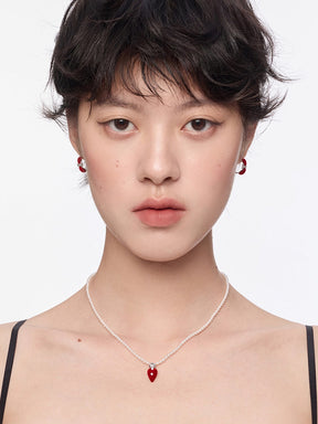 MUKTANK×SUN HUNTER Small-Sized Velvet Heart Faux Pearl Necklace