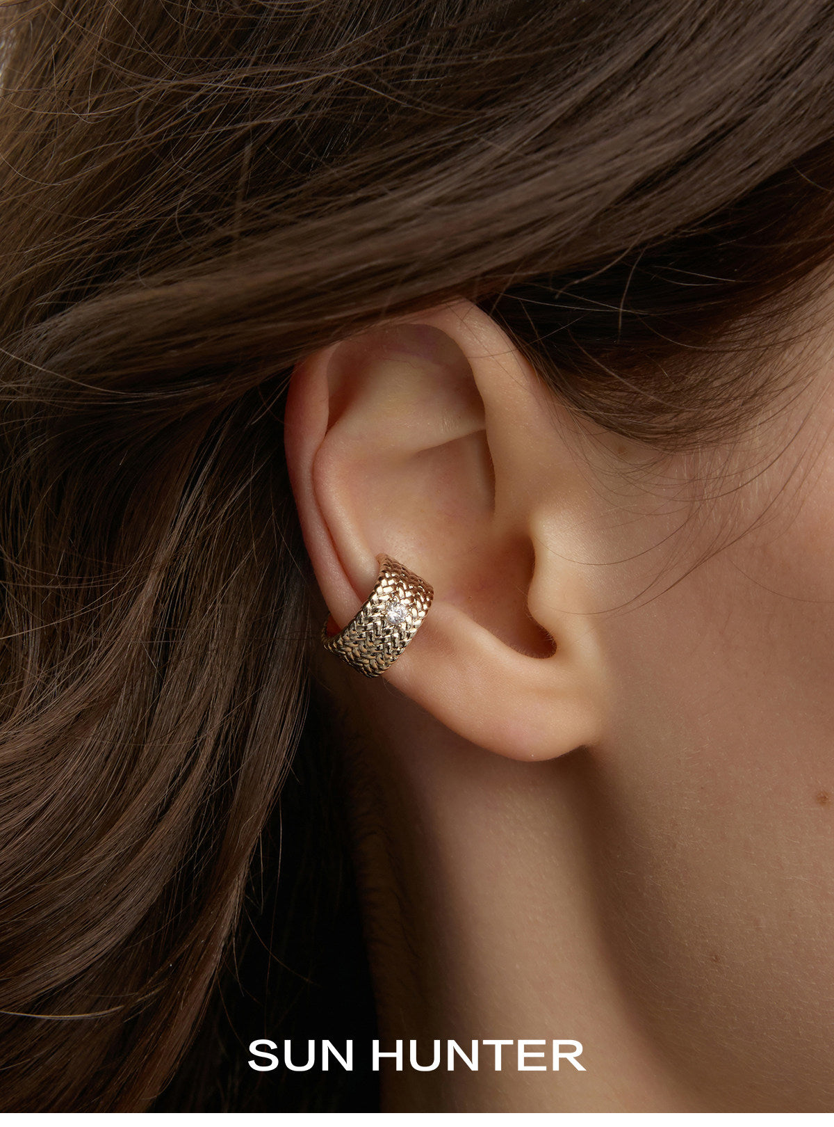 MUKTANK×SUN HUNTER Garden Beaded Single Diamond Earrings (Light Titanium Gold)