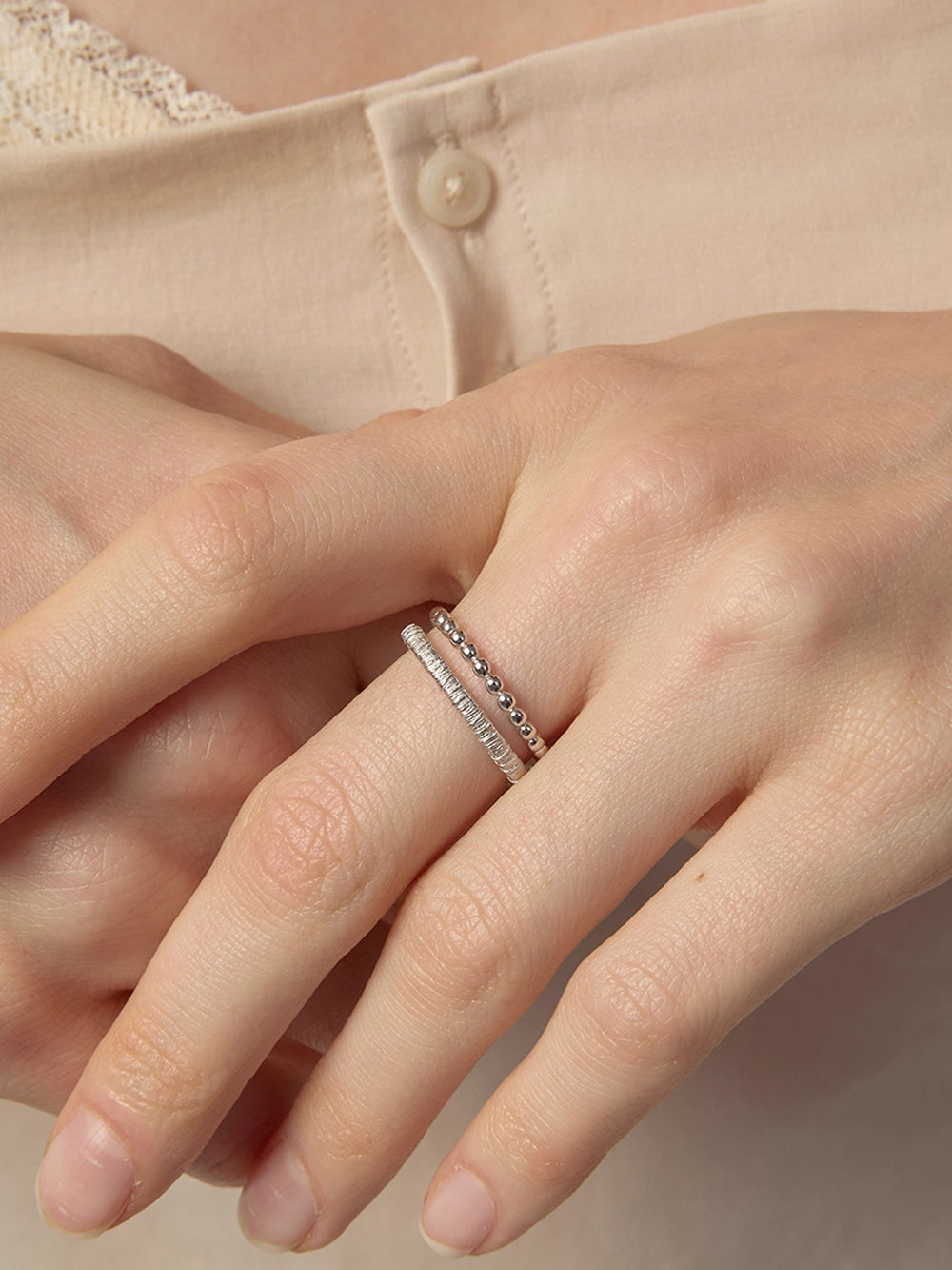 MUKTANK×SUN HUNTER Brushed Double-Layer Ring - S925 Silver