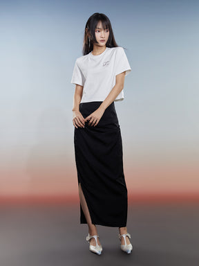 MUKZIN Black Slit Pleated Slim Skirt