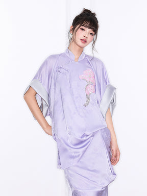 Mukzin "Ode To The New Summer"New Chinese-Style Improved Stand-Up Collar Split Purple Dress