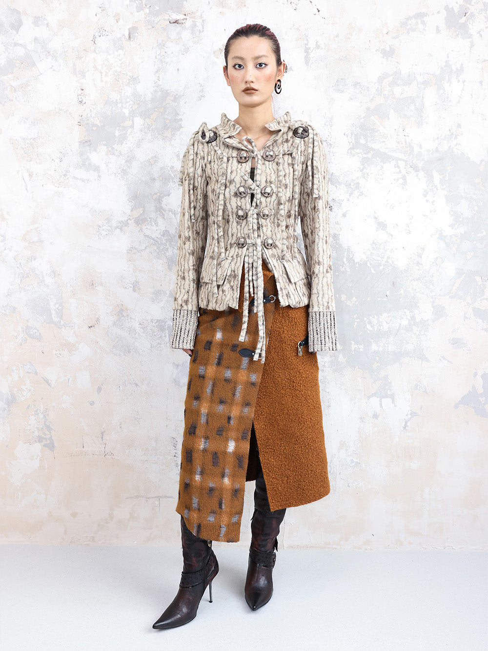 MUKTANK × COOLOTHES Lace-up Slim-fit Knitted Cardigan