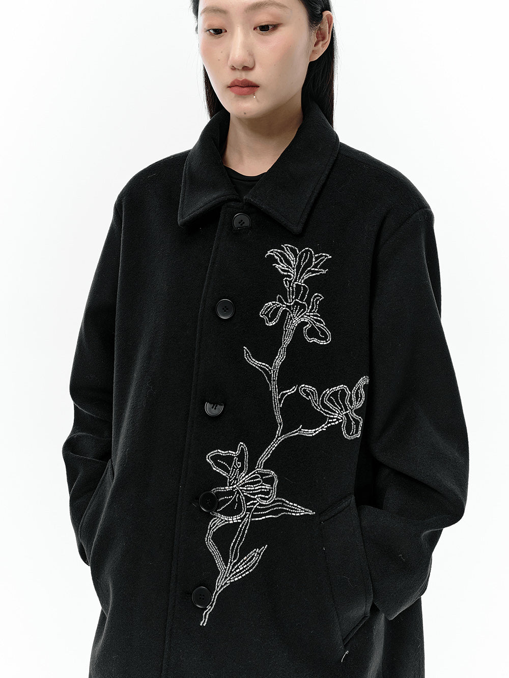 MUKTANK×LOUMUTAKU Iris Beaded Tube Embroidered Overcoat