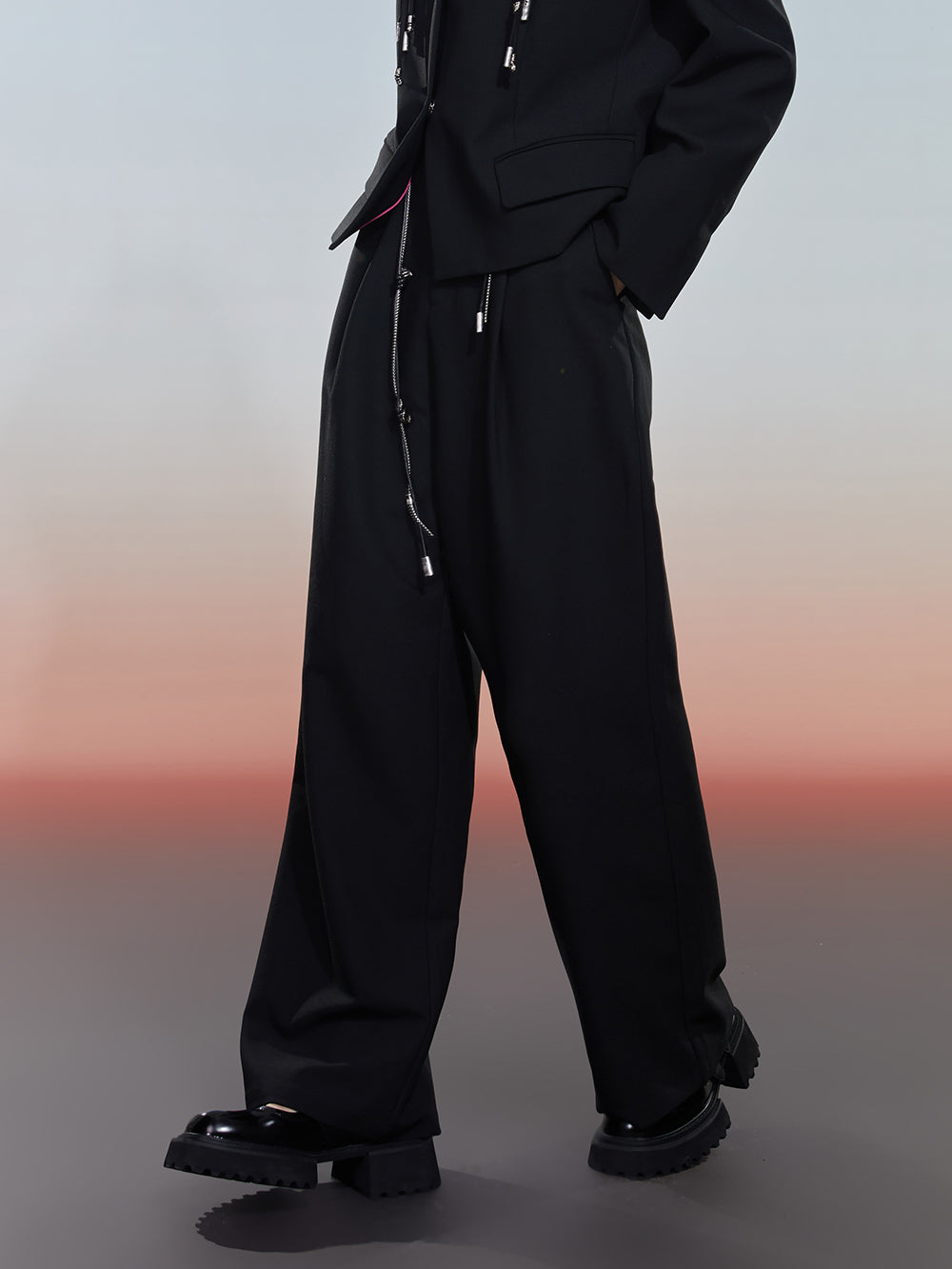 MUKZIN Hand-Woven Belted Wide-leg Suit Pants