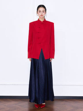 MUKZIN¡°Capsule Collection¡±Chinese Style Mandarin Collar Frog Button Asymmetrical Blazer