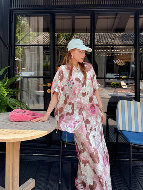 MUKZIN“Capsule Collection”Pink - Brown Ombre Floral Maxi Skirt