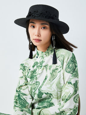 MUKTANK×CUUDICLAB New Chinese Style Flat-Top Straw Hat