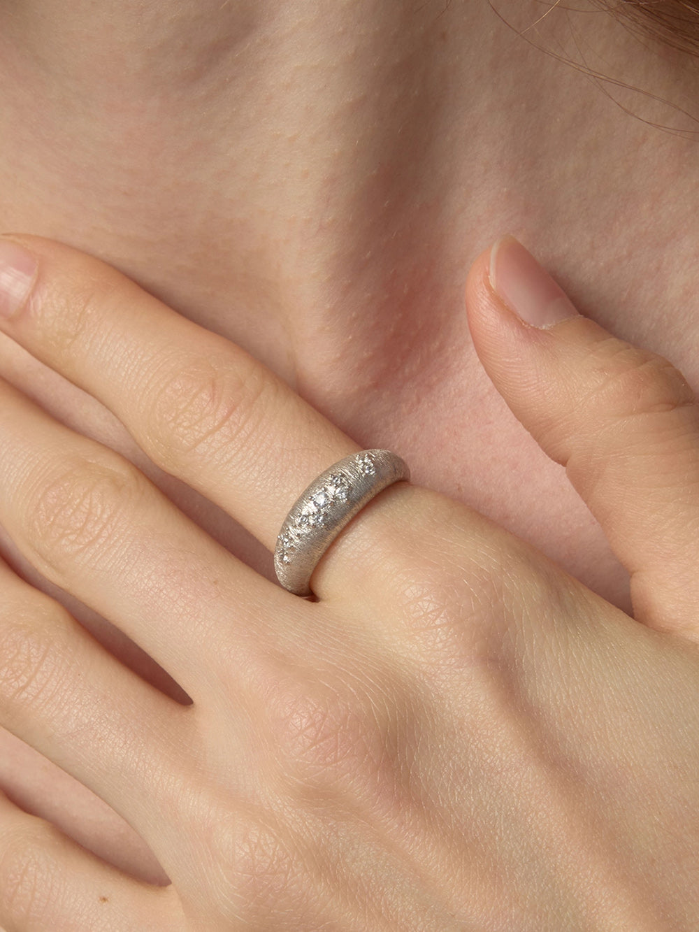 MUKTANK×SUN HUNTER Brushed Diamond-Studded Ring - S925 Silver