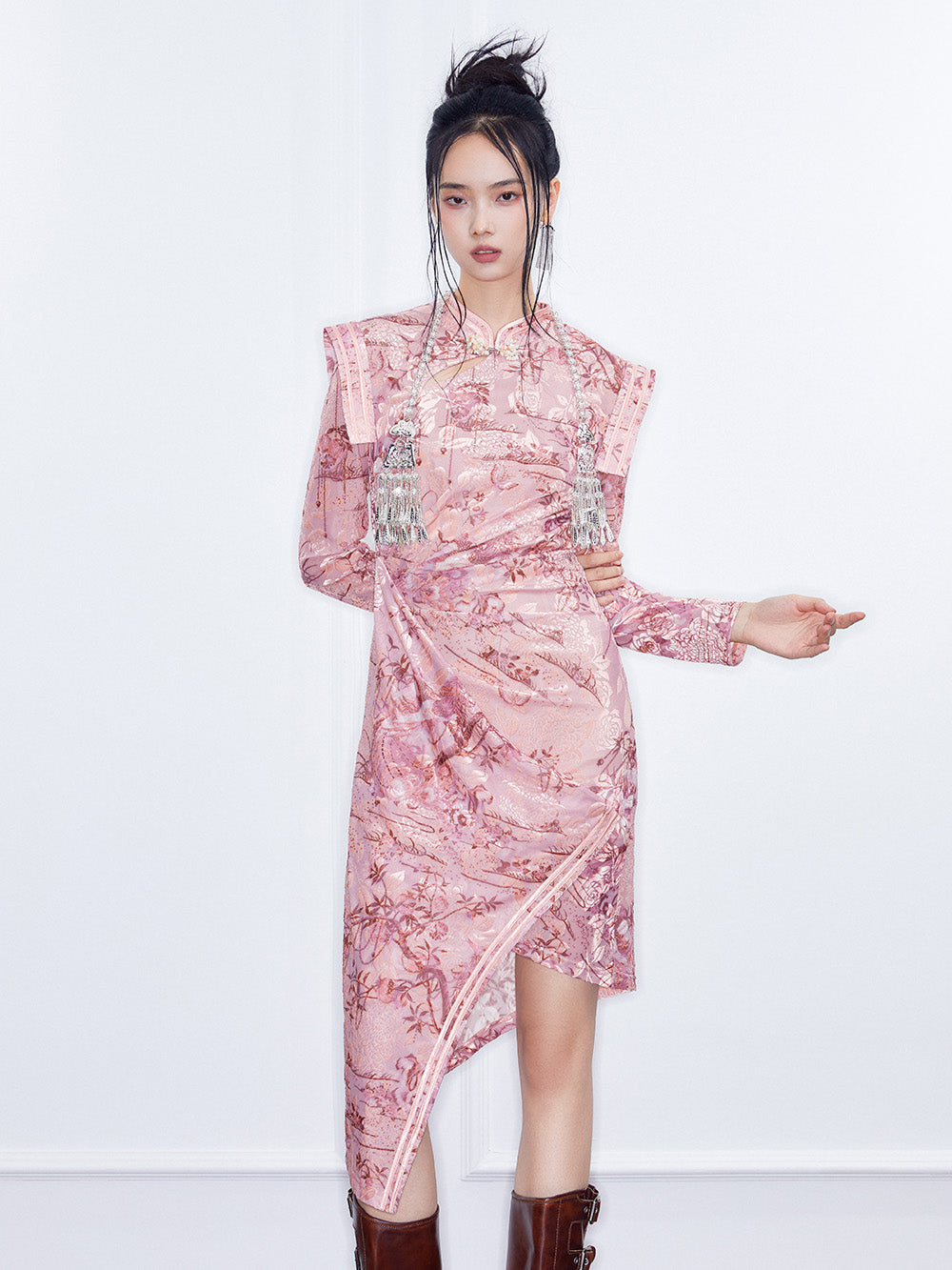 MUKZIN  Spring Prelude"Fang Hua" Neo Chinese Style Velvet Burned-out Cheongsam