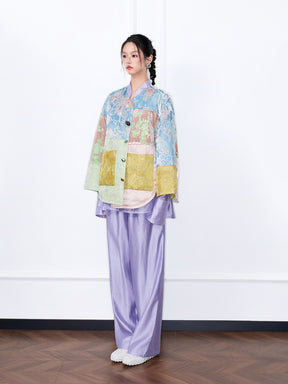 MUKZIN“The Sequence of Deer's Call”Patchwork Floral Jacquard Oversized Casual Down Jacket