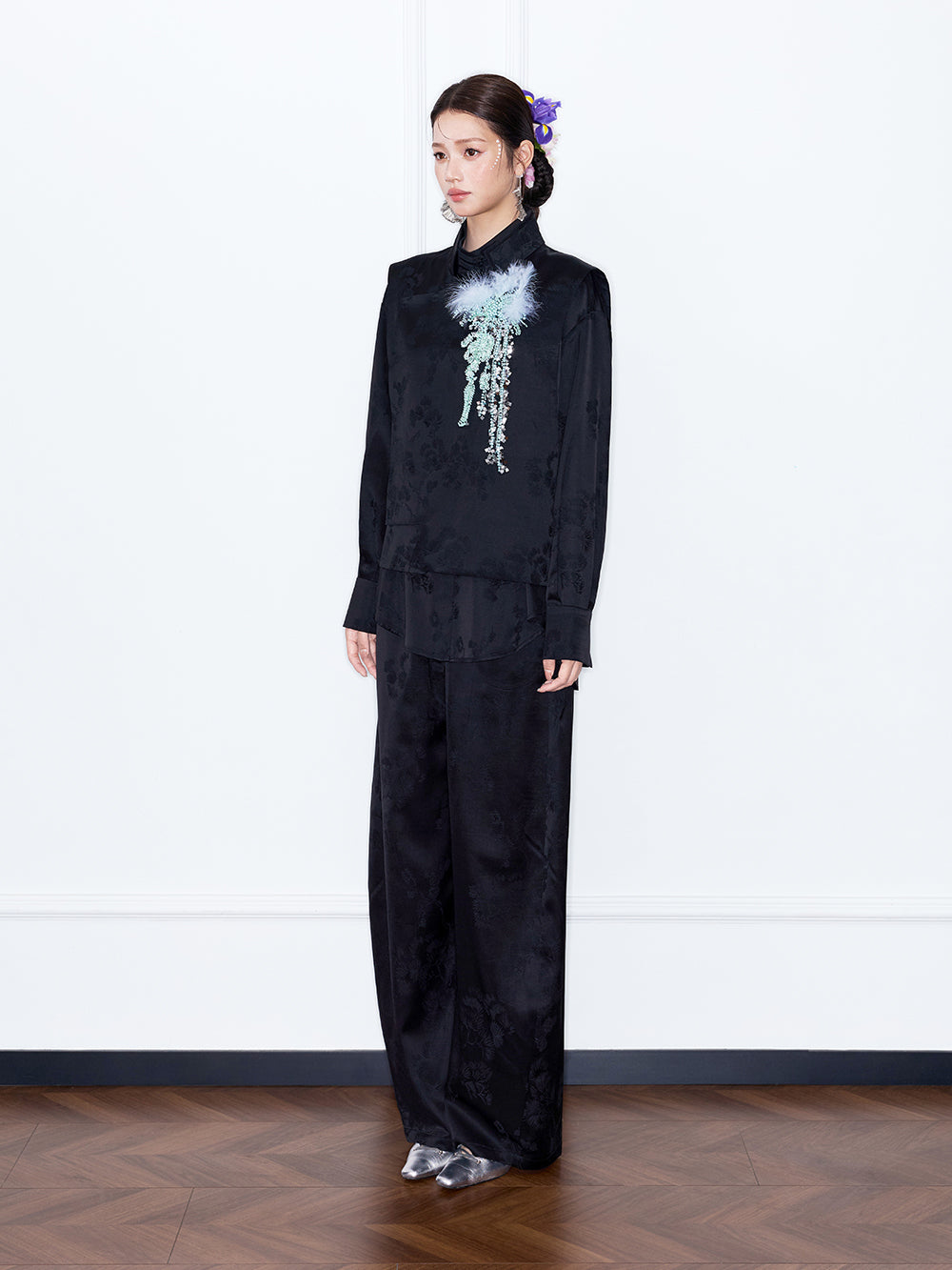 MUKZIN“Capsule Collection”Oriental Style Satin Shirt New Chinese Mandarin Collar Blouse