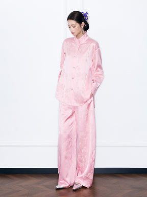 MUKZIN“Capsule Collection”New Chinese Style Light Pink/Black Jacquard Loose Shirt